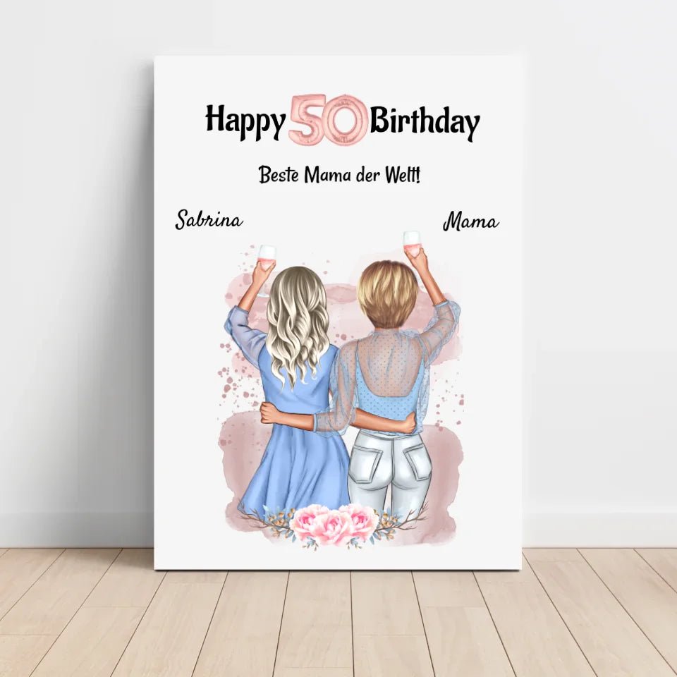 Mutter 50 Geburtstag Geschenk Bild mit Tochter personalisiert - Cantty