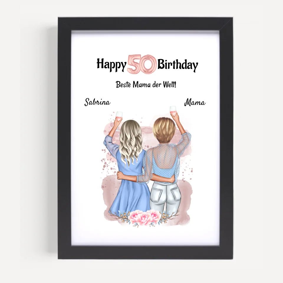Mutter 50 Geburtstag Geschenk Bild mit Tochter personalisiert - Cantty