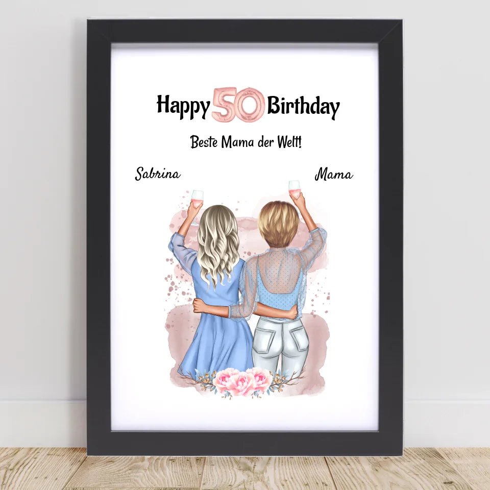 Mutter 50 Geburtstag Geschenk Bild mit Tochter personalisiert - Cantty