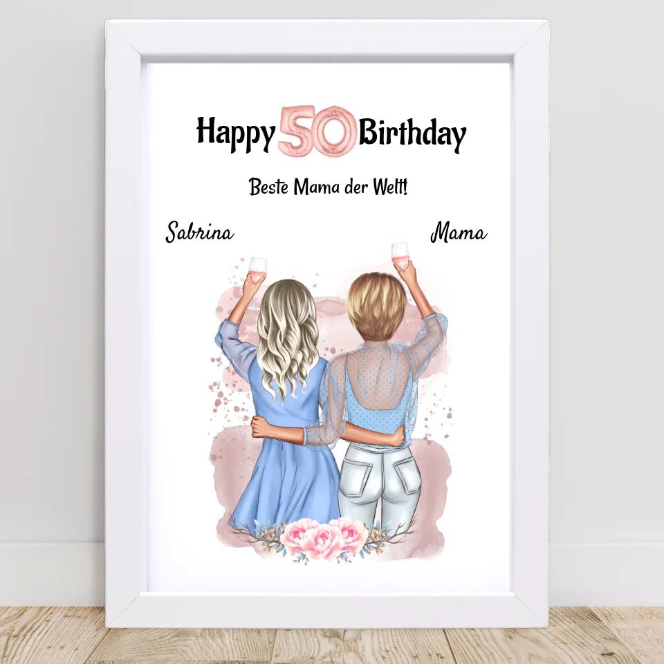 Mutter 50 Geburtstag Geschenk Bild mit Tochter personalisiert - Cantty