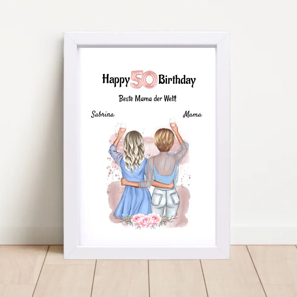 Mutter 50 Geburtstag Geschenk Bild mit Tochter personalisiert - Cantty