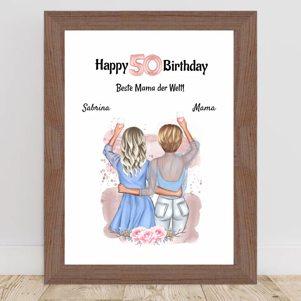 Mutter 50 Geburtstag Geschenk Bild mit Tochter personalisiert - Cantty