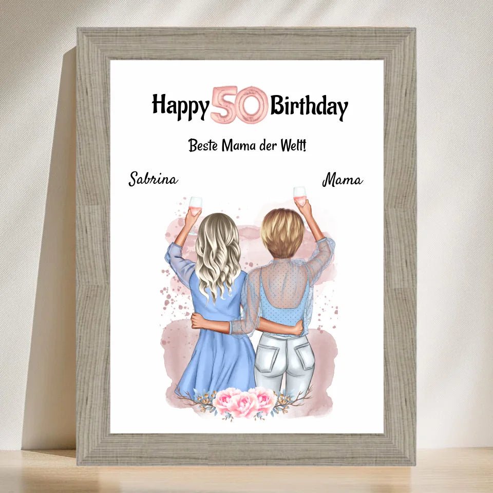 Mutter 50 Geburtstag Geschenk Bild mit Tochter personalisiert - Cantty