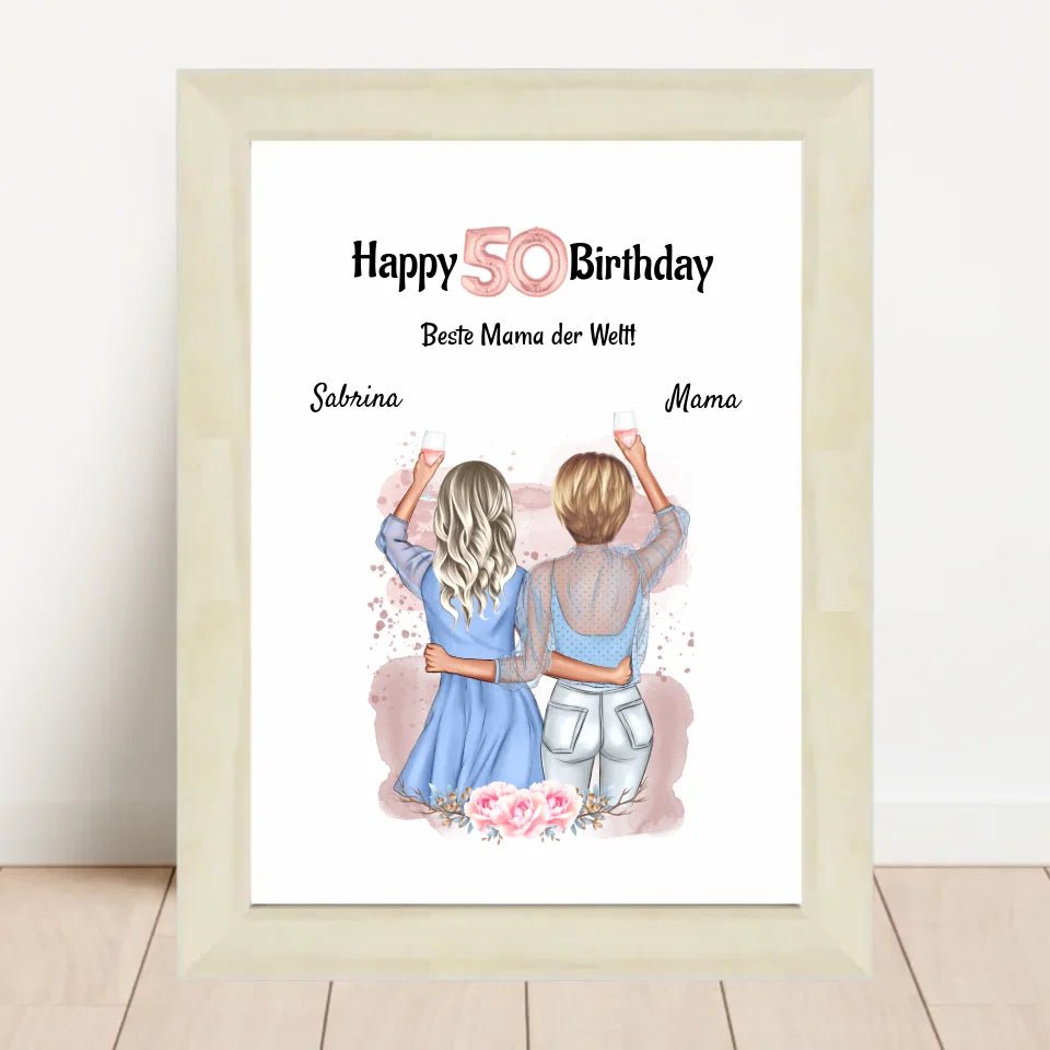 Mutter 50 Geburtstag Geschenk Bild mit Tochter personalisiert - Cantty