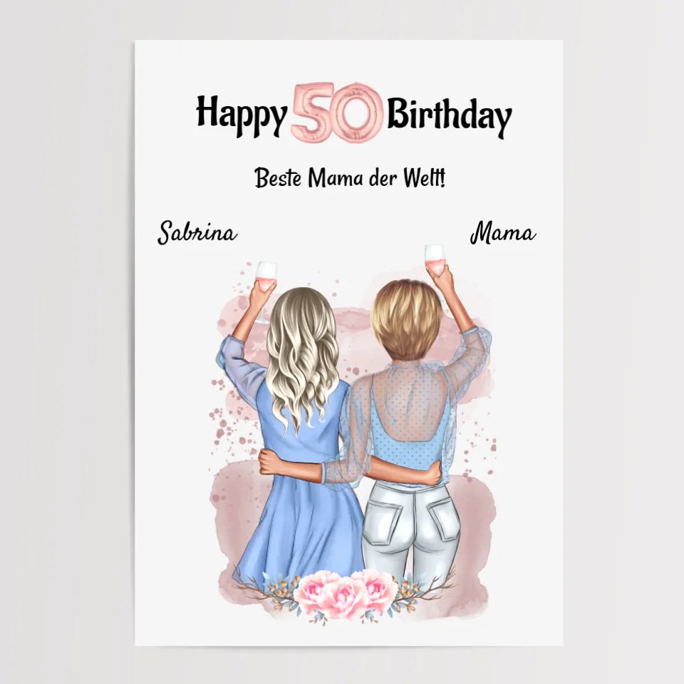 Mutter 50 Geburtstag Geschenk Bild mit Tochter personalisiert - Cantty