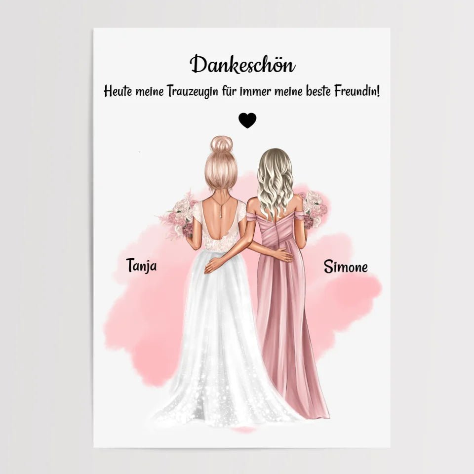 Dankeschön Bild für Trauzeugin Geschenk von Braut personalisiert - Cantty