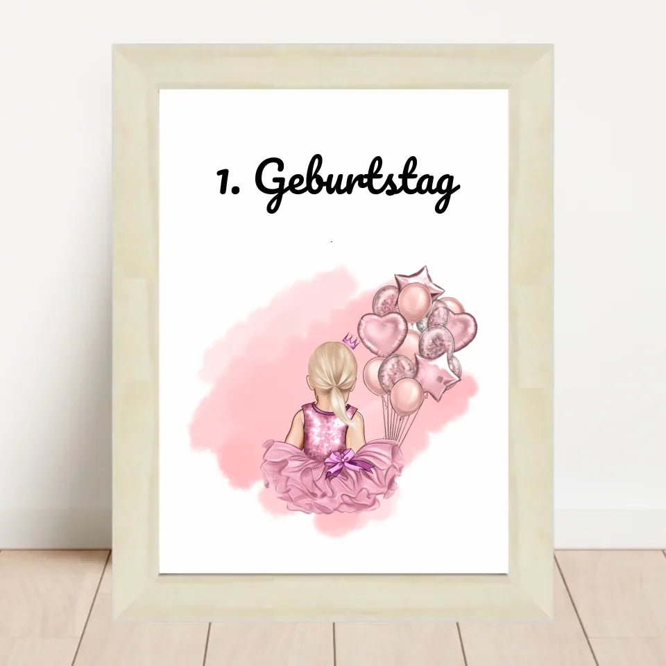 Personalisiertes 1. Geburtstag Bild für Mädchen - Einzigartiges Geschenk - Cantty