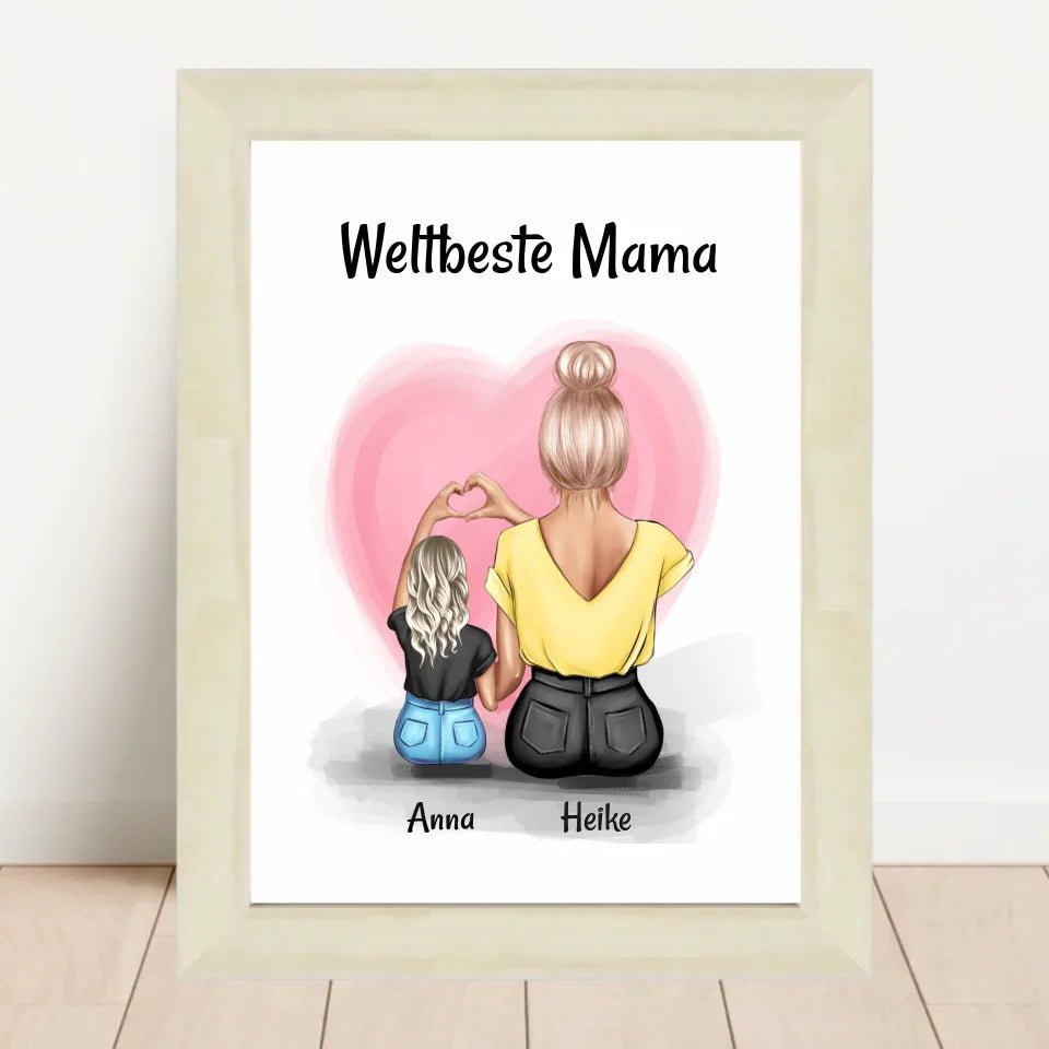 Mama kleine Tochter Herz Bild Geschenk personalisiert - Cantty