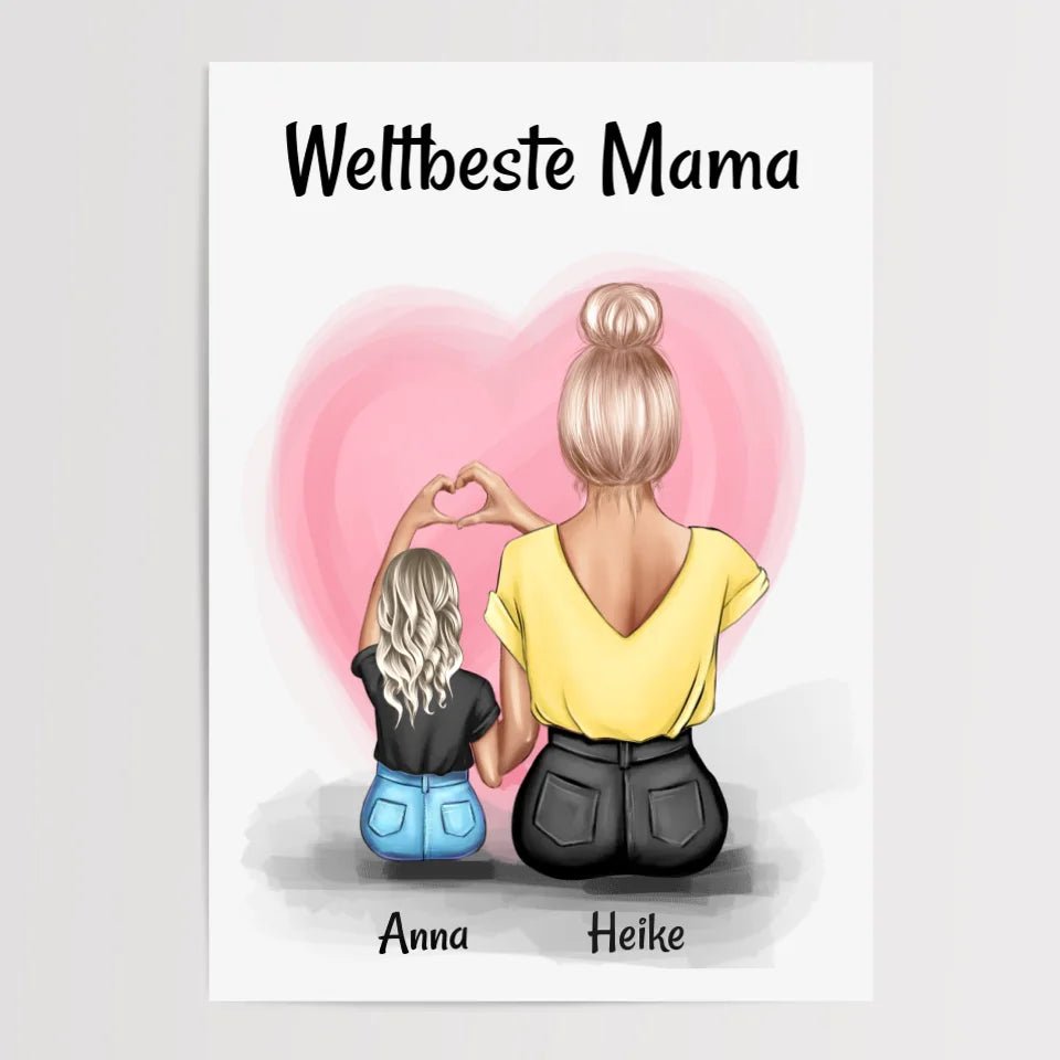 Mama kleine Tochter Herz Bild Geschenk personalisiert - Cantty