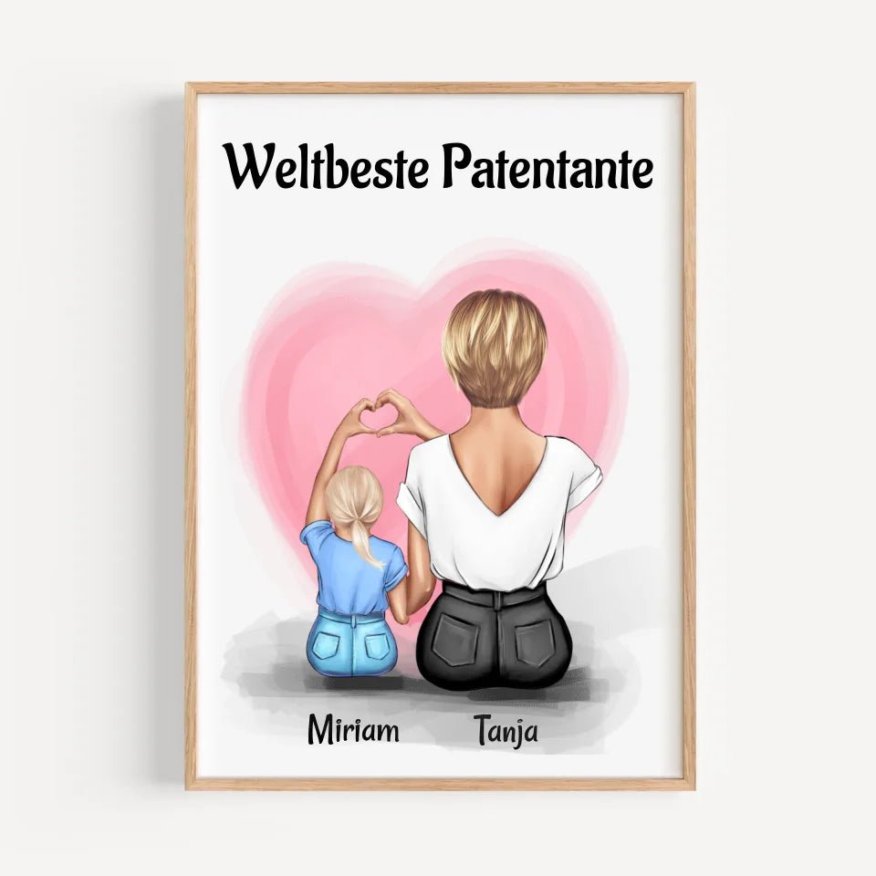 Patentante Geschenk Bild mit Patenkind Mädchen personalisiert - Cantty