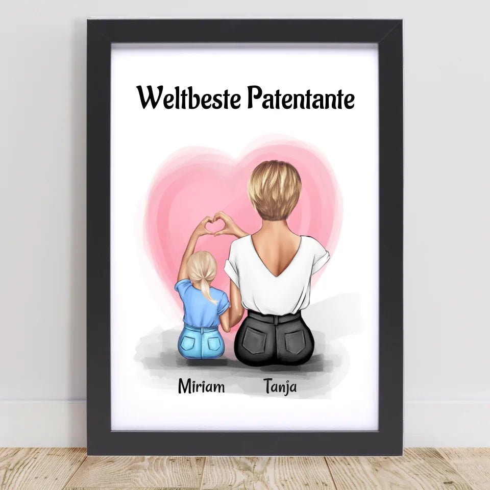 Patentante Geschenk Bild mit Patenkind Mädchen personalisiert - Cantty