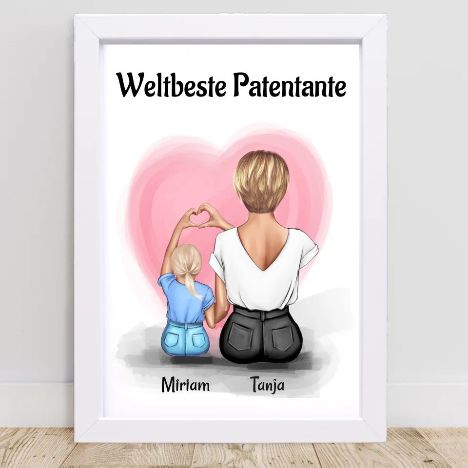 Patentante Geschenk Bild mit Patenkind Mädchen personalisiert - Cantty