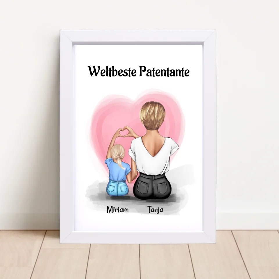 Patentante Geschenk Bild mit Patenkind Mädchen personalisiert - Cantty