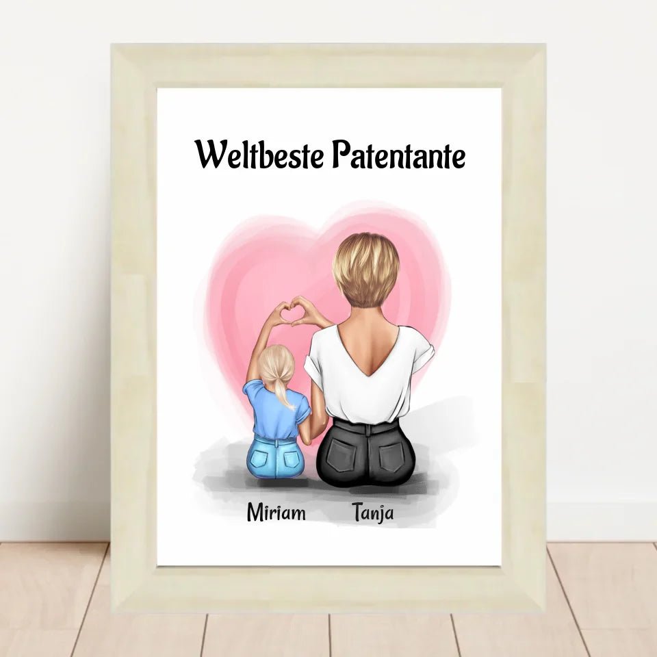 Patentante Geschenk Bild mit Patenkind Mädchen personalisiert - Cantty