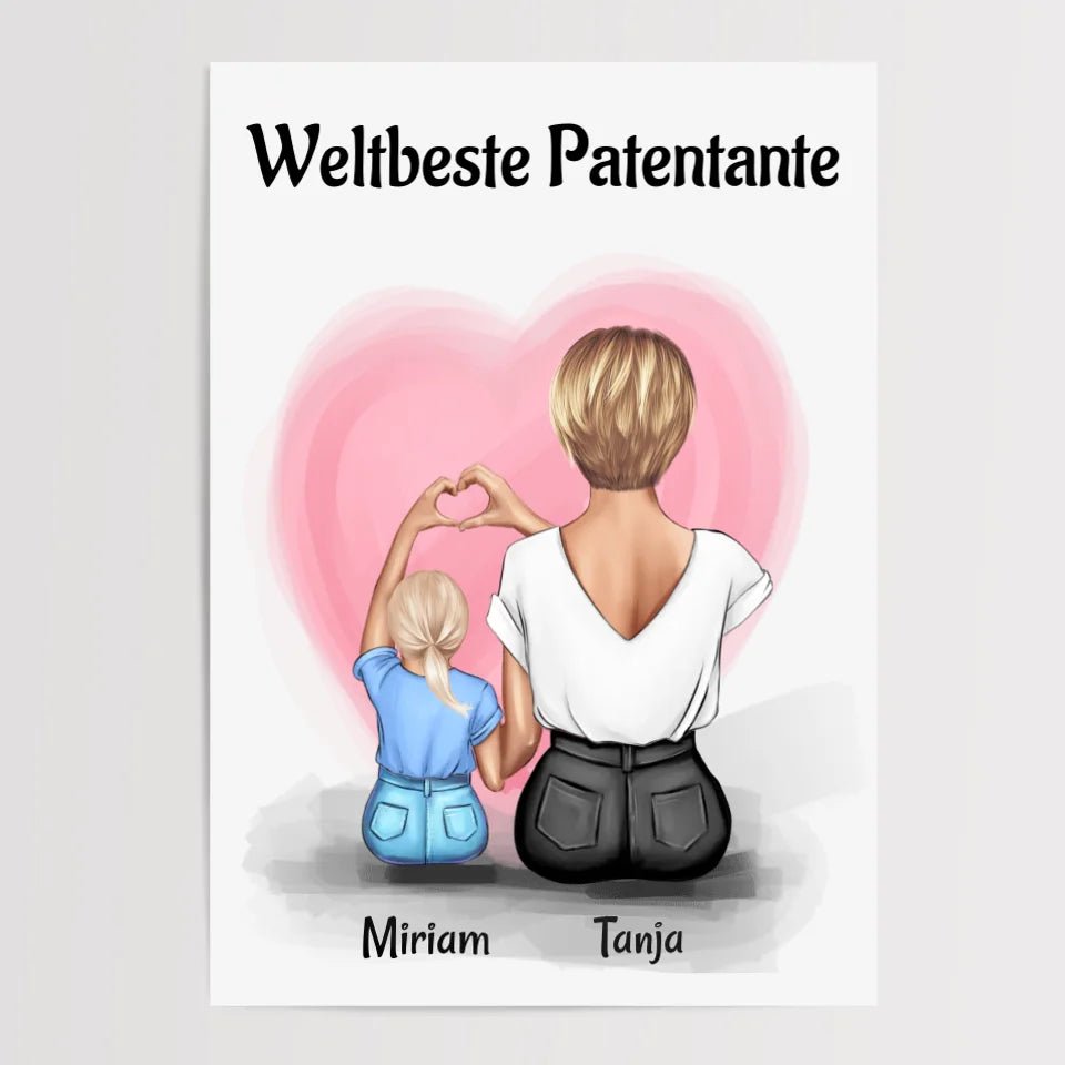Patentante Geschenk Bild mit Patenkind Mädchen personalisiert - Cantty
