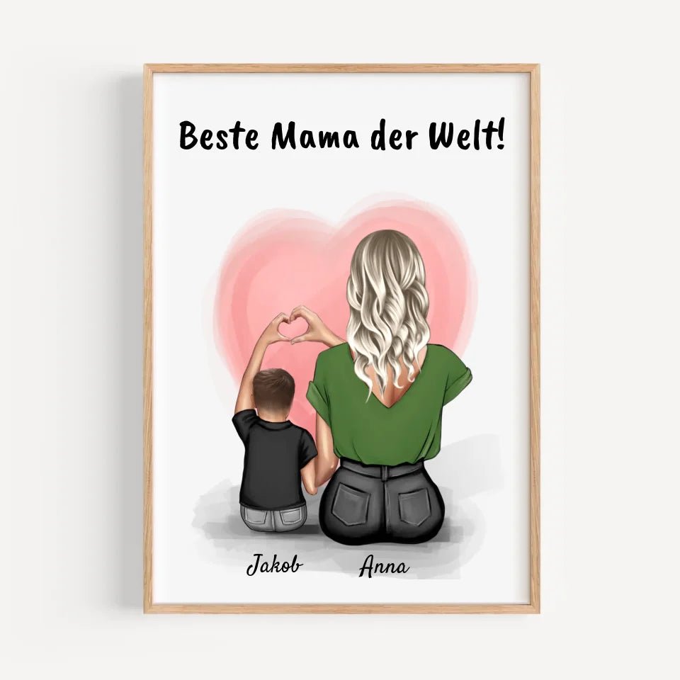Mutter und kleiner Sohn Bild Geschenk personalisiert - Cantty