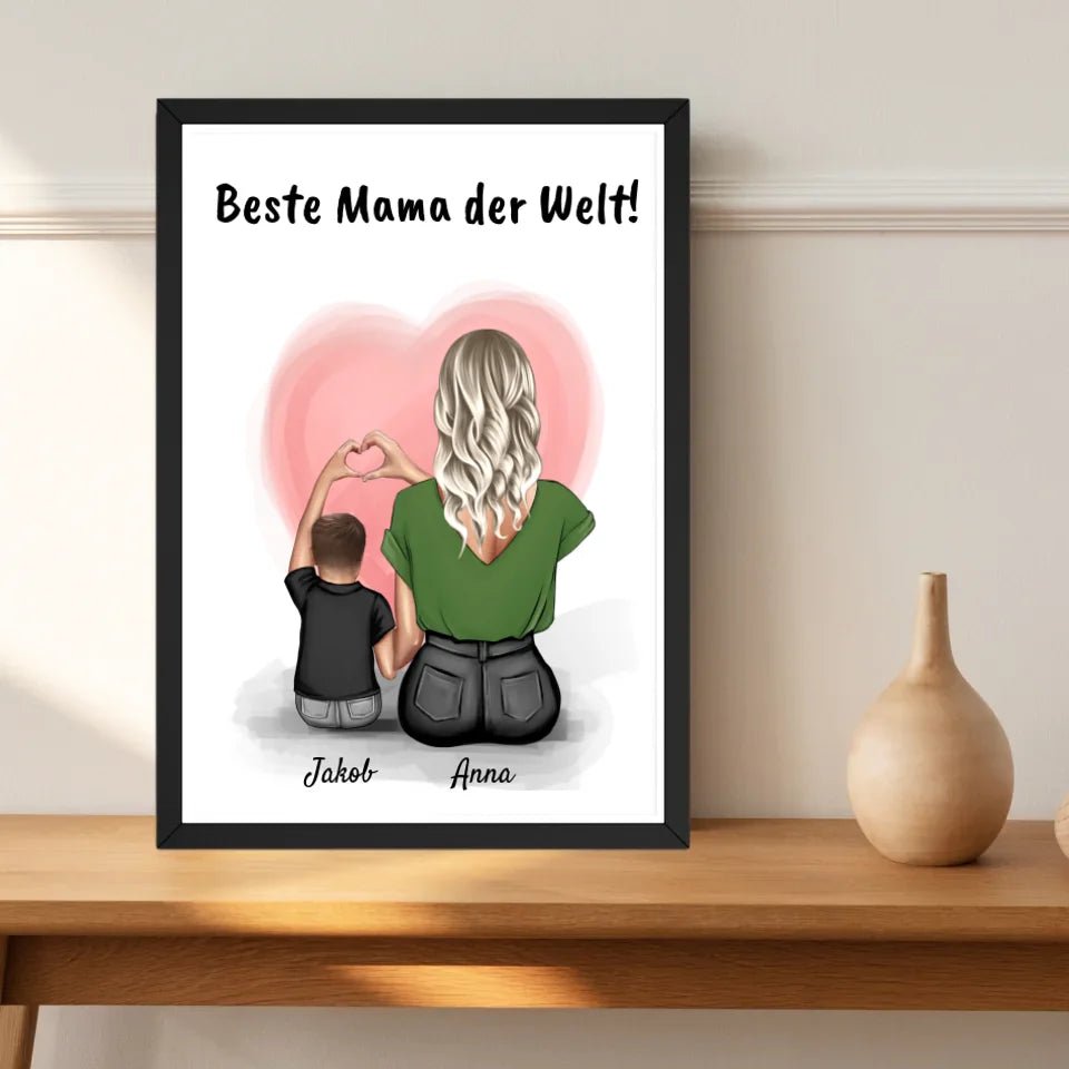 Mutter und kleiner Sohn Bild Geschenk personalisiert - Cantty