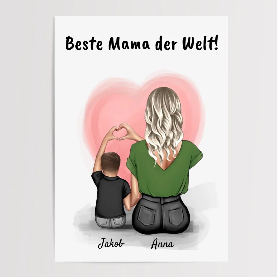 Mutter und kleiner Sohn Bild Geschenk personalisiert - Cantty