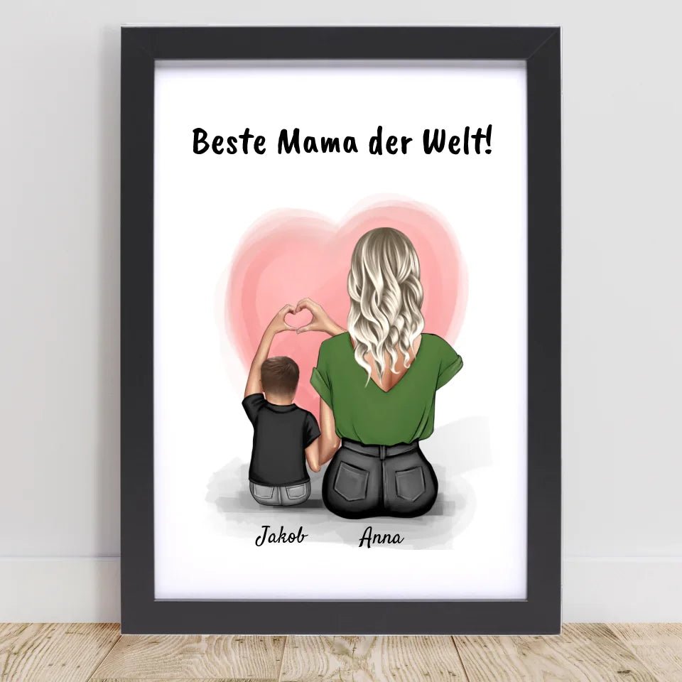 Mutter und kleiner Sohn Bild Geschenk personalisiert - Cantty