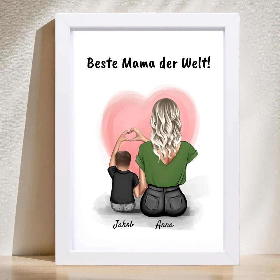 Mutter und kleiner Sohn Bild Geschenk personalisiert - Cantty