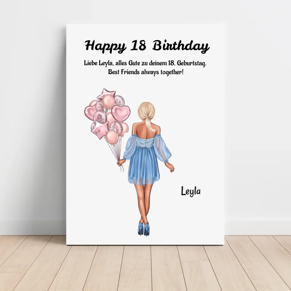18 Geburtstag MĂ€dchen Bild Geschenk personalisiert - Cantty