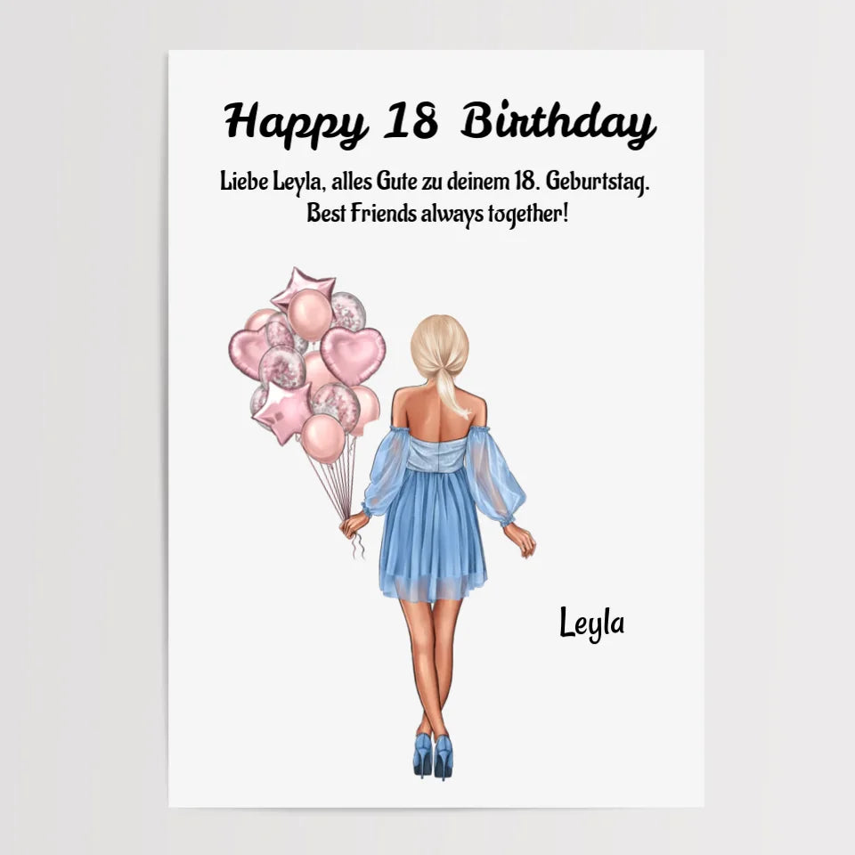 18 Geburtstag MĂ€dchen Bild Geschenk personalisiert - Cantty