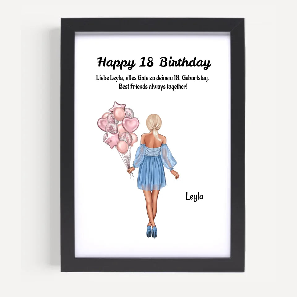 18 Geburtstag MĂ€dchen Bild Geschenk personalisiert - Cantty