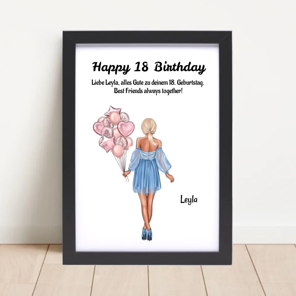 18 Geburtstag MĂ€dchen Bild Geschenk personalisiert - Cantty
