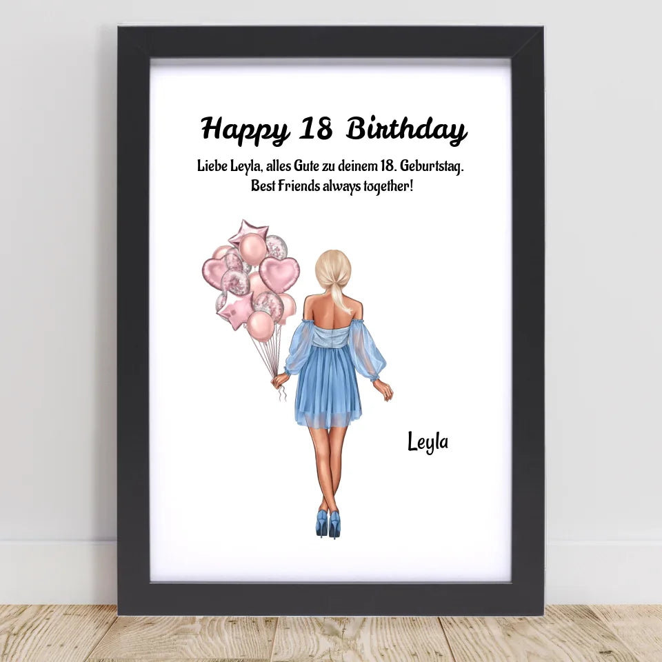 18 Geburtstag MĂ€dchen Bild Geschenk personalisiert - Cantty