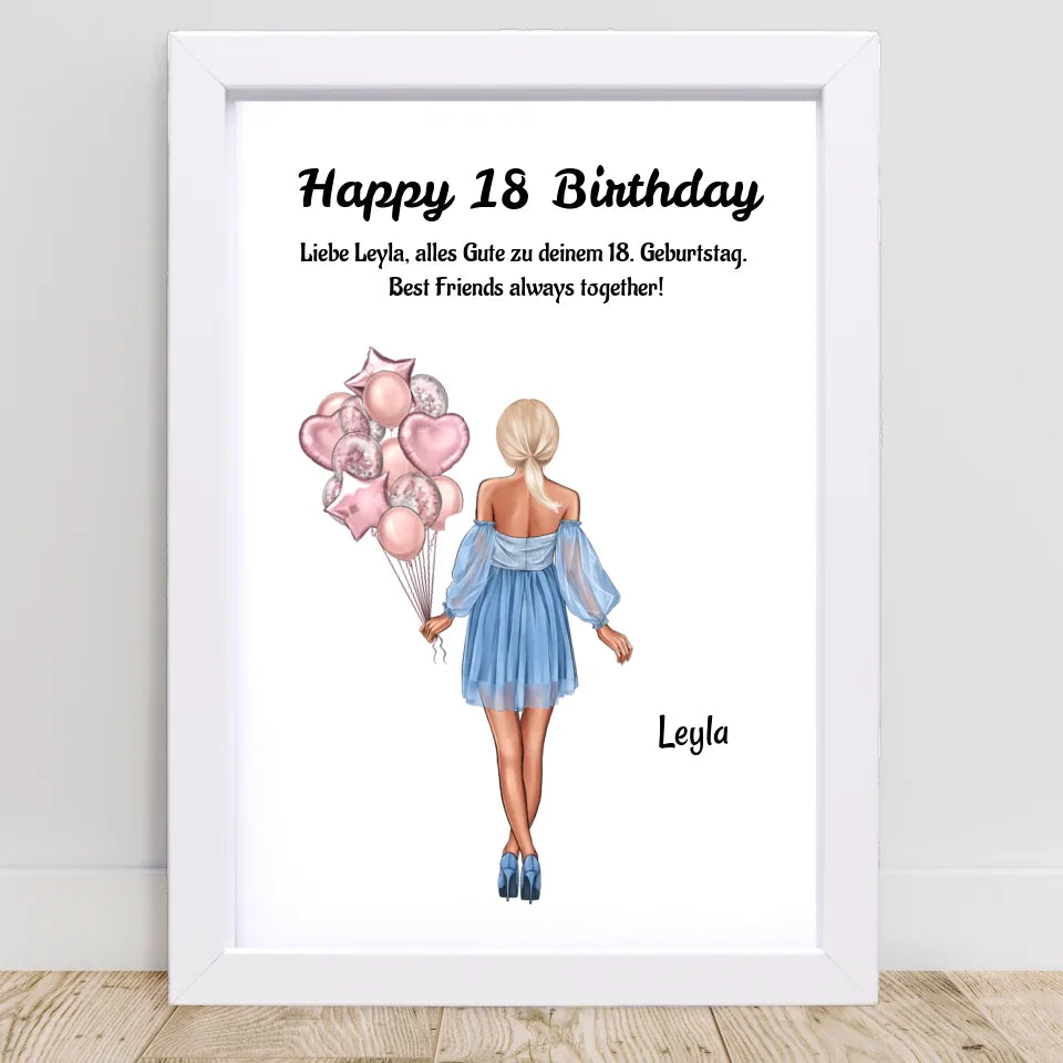 18 Geburtstag MĂ€dchen Bild Geschenk personalisiert - Cantty