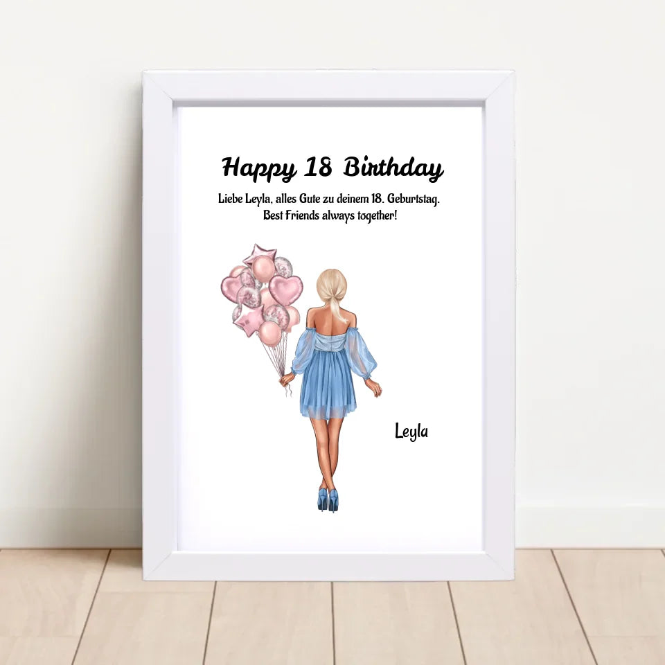 18 Geburtstag MĂ€dchen Bild Geschenk personalisiert - Cantty
