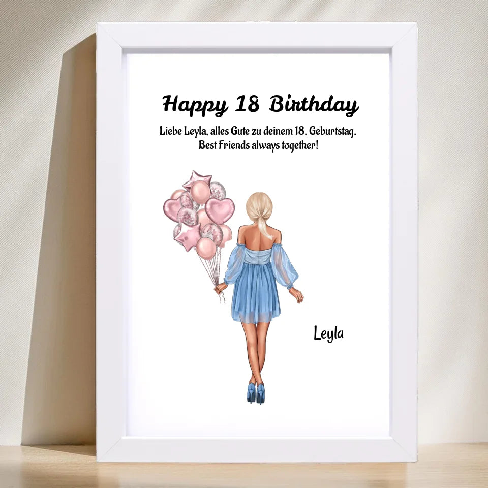 18 Geburtstag MĂ€dchen Bild Geschenk personalisiert - Cantty