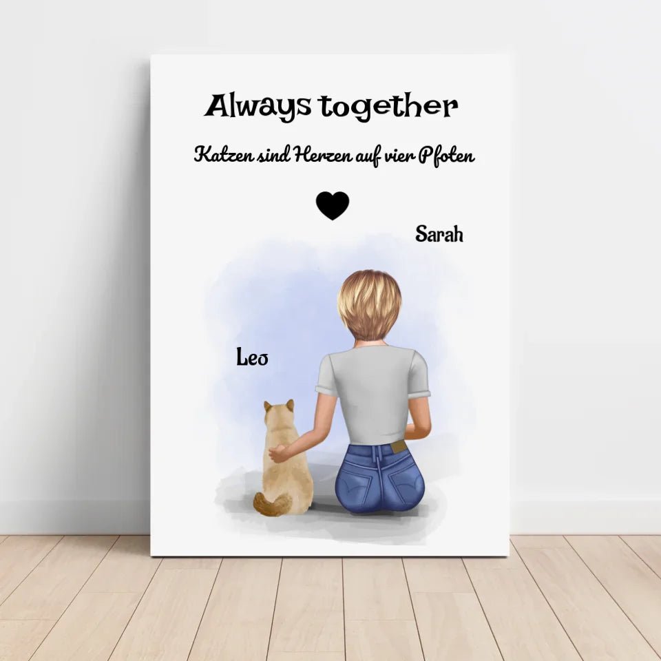 Geschenk Katze Bild mit Frau personalisiert - Cantty