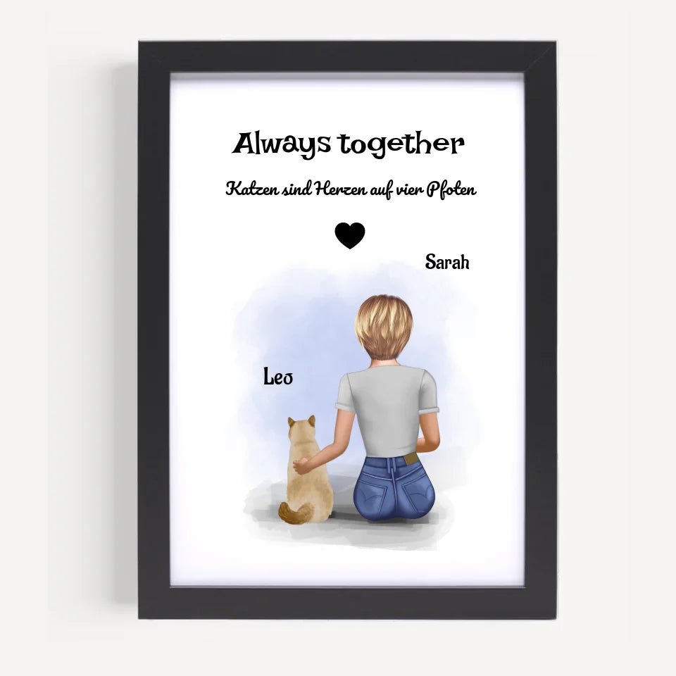 Geschenk Katze Bild mit Frau personalisiert - Cantty
