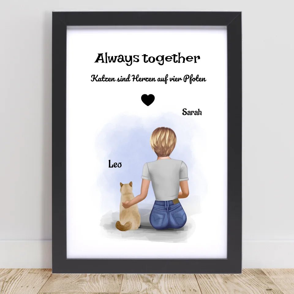 Geschenk Katze Bild mit Frau personalisiert - Cantty