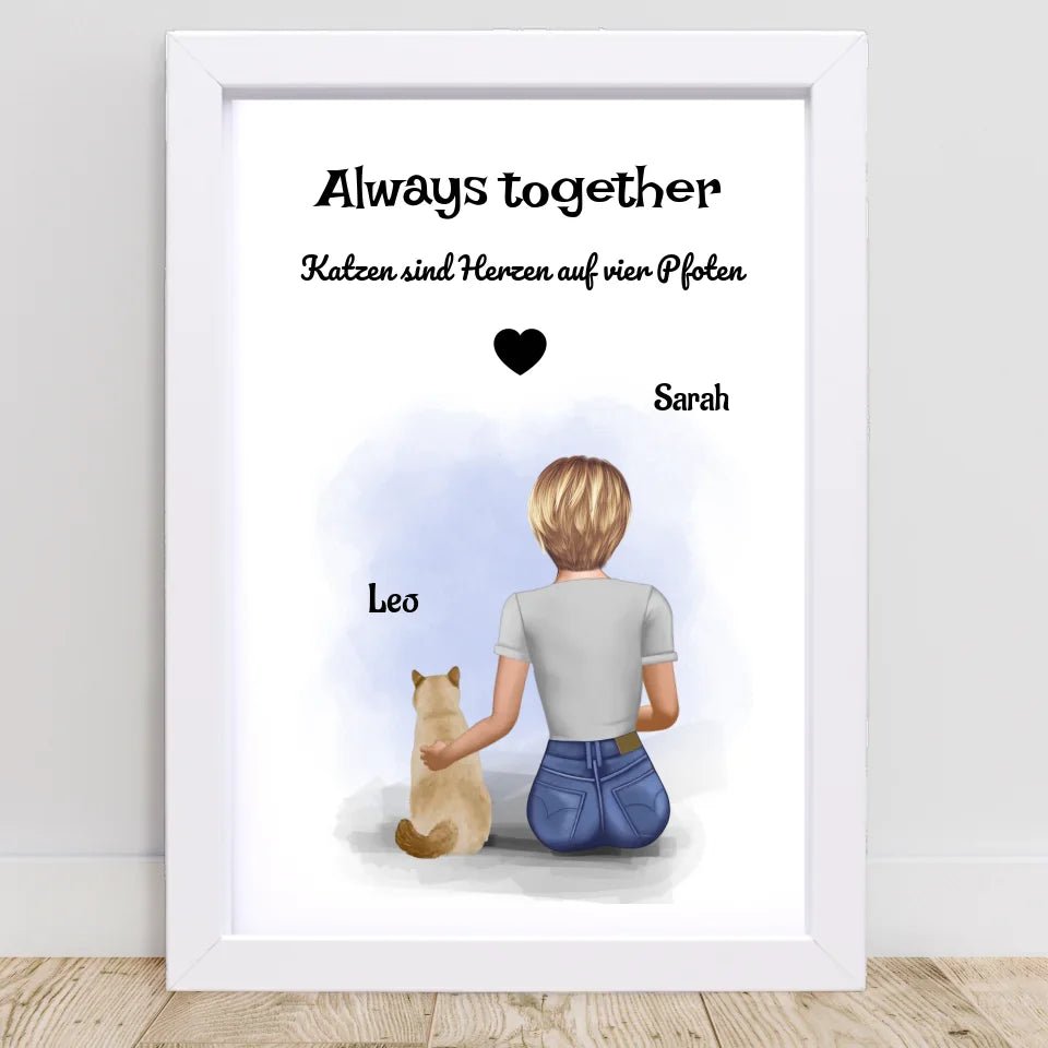 Geschenk Katze Bild mit Frau personalisiert - Cantty
