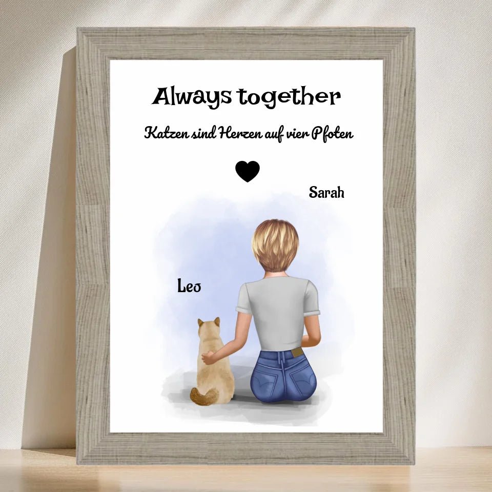 Geschenk Katze Bild mit Frau personalisiert - Cantty