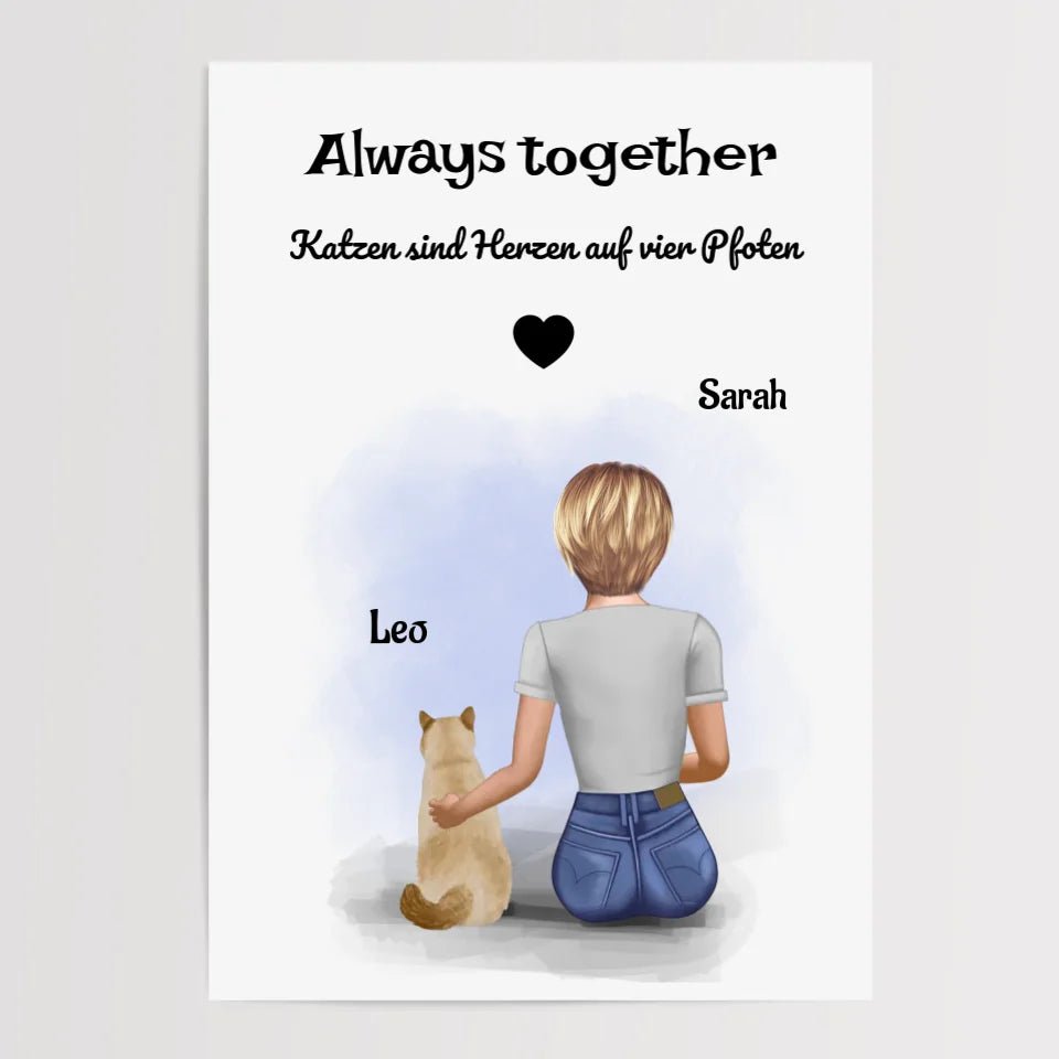 Geschenk Katze Bild mit Frau personalisiert - Cantty