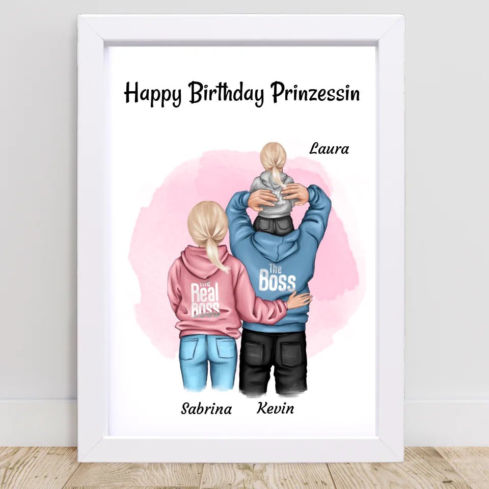 Kleines Mädchen Geburtstag Geschenk Poster mit Eltern - Cantty