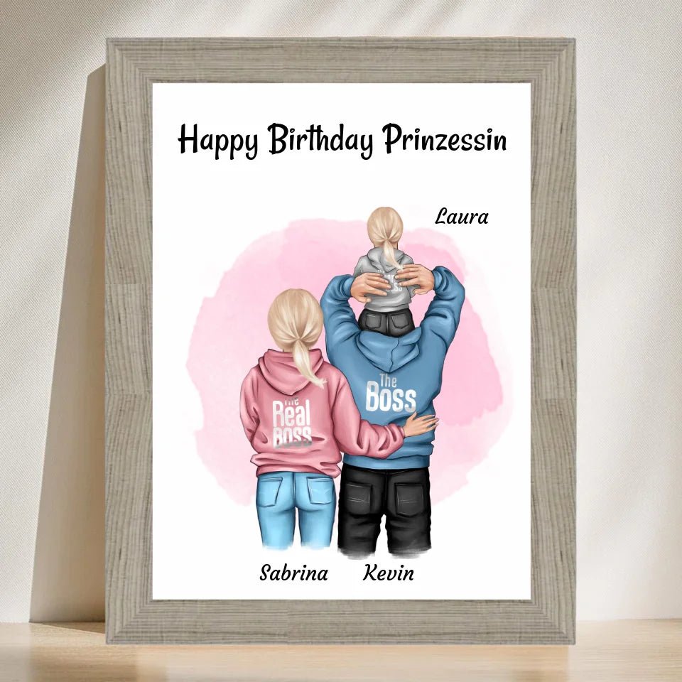 Kleines Mädchen Geburtstag Geschenk Poster mit Eltern - Cantty