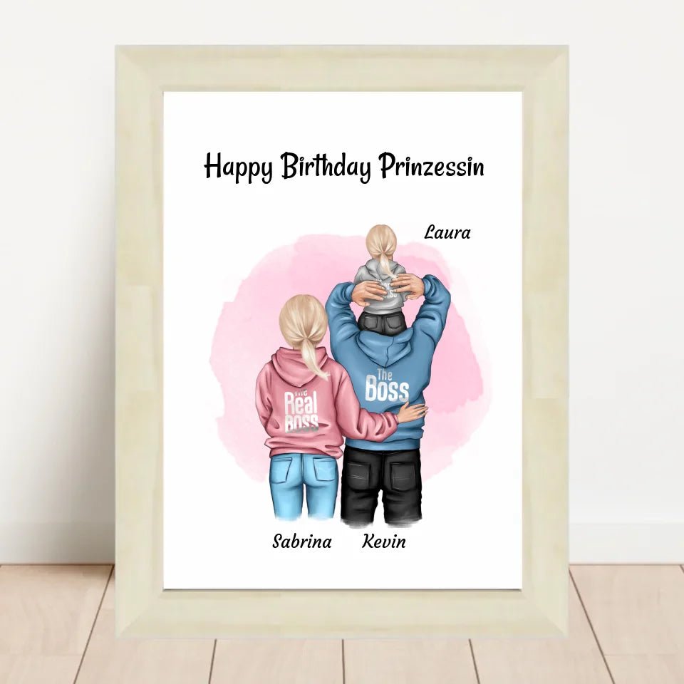 Kleines Mädchen Geburtstag Geschenk Poster mit Eltern - Cantty