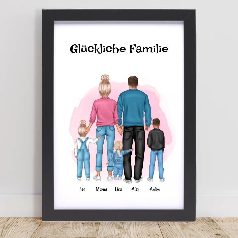 Familie mit 1 - 3 Kinder Bild Geschenk personalisiert - Cantty