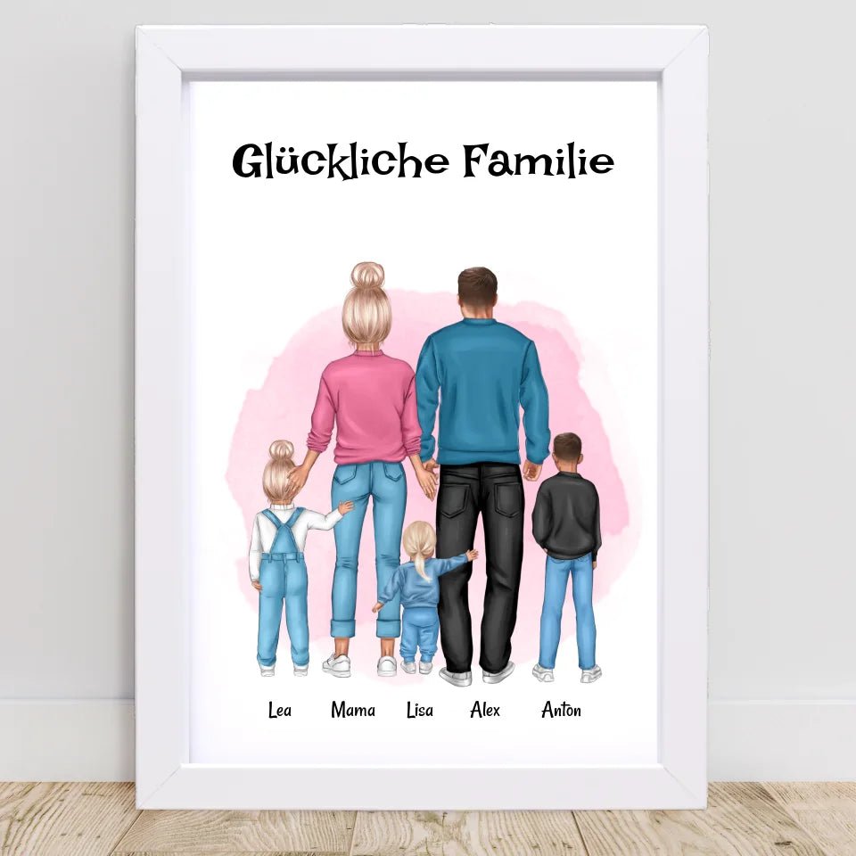 Familie mit 1 - 3 Kinder Bild Geschenk personalisiert - Cantty