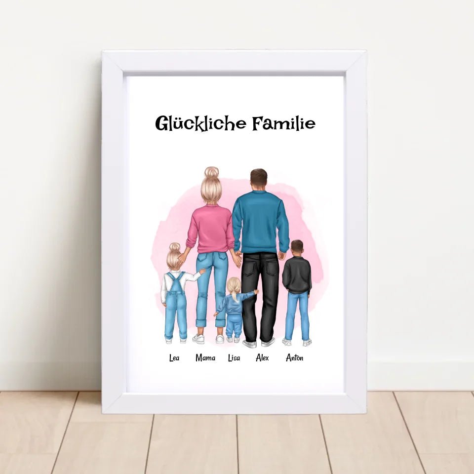 Familie mit 1 - 3 Kinder Bild Geschenk personalisiert - Cantty