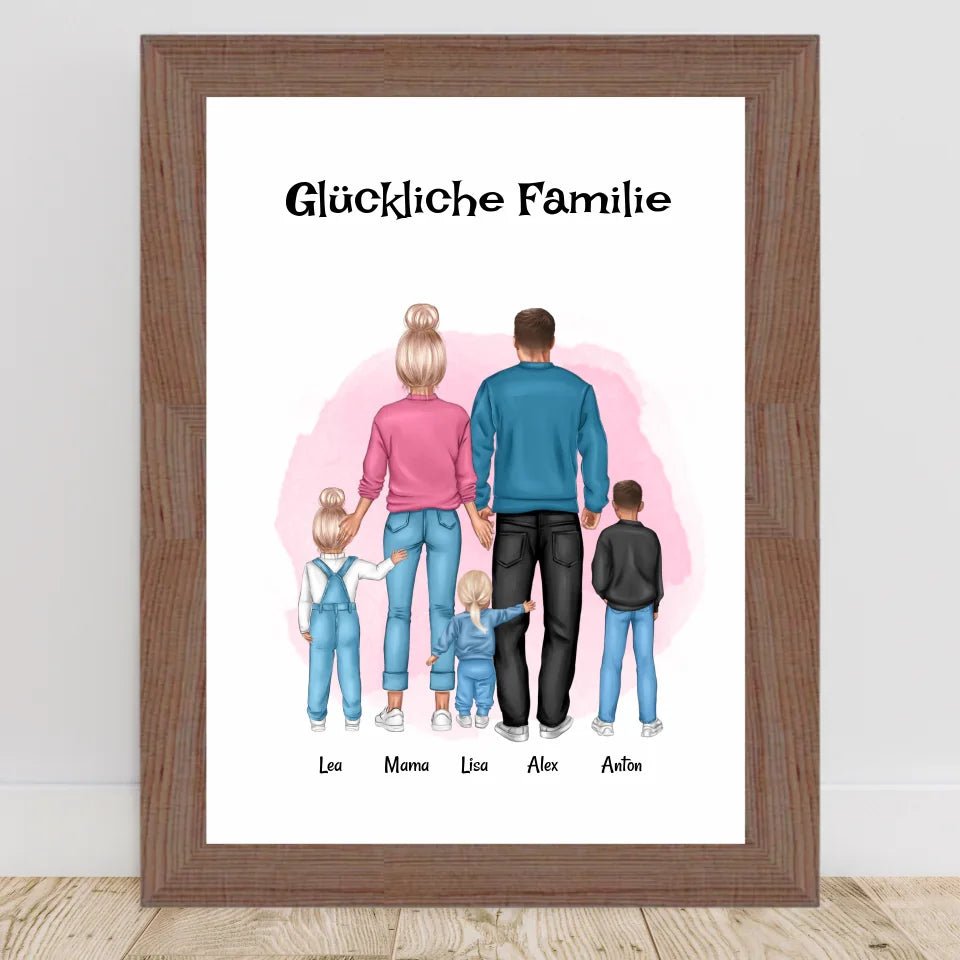 Familie mit 1 - 3 Kinder Bild Geschenk personalisiert - Cantty