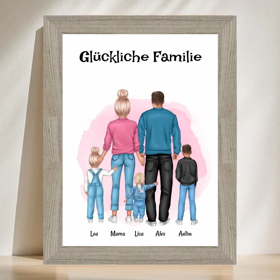 Familie mit 1 - 3 Kinder Bild Geschenk personalisiert - Cantty