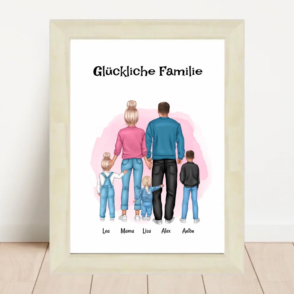 Familie mit 1 - 3 Kinder Bild Geschenk personalisiert - Cantty