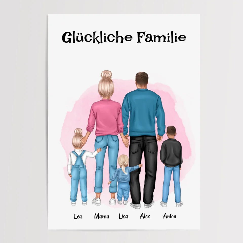 Familie mit 1 - 3 Kinder Bild Geschenk personalisiert - Cantty