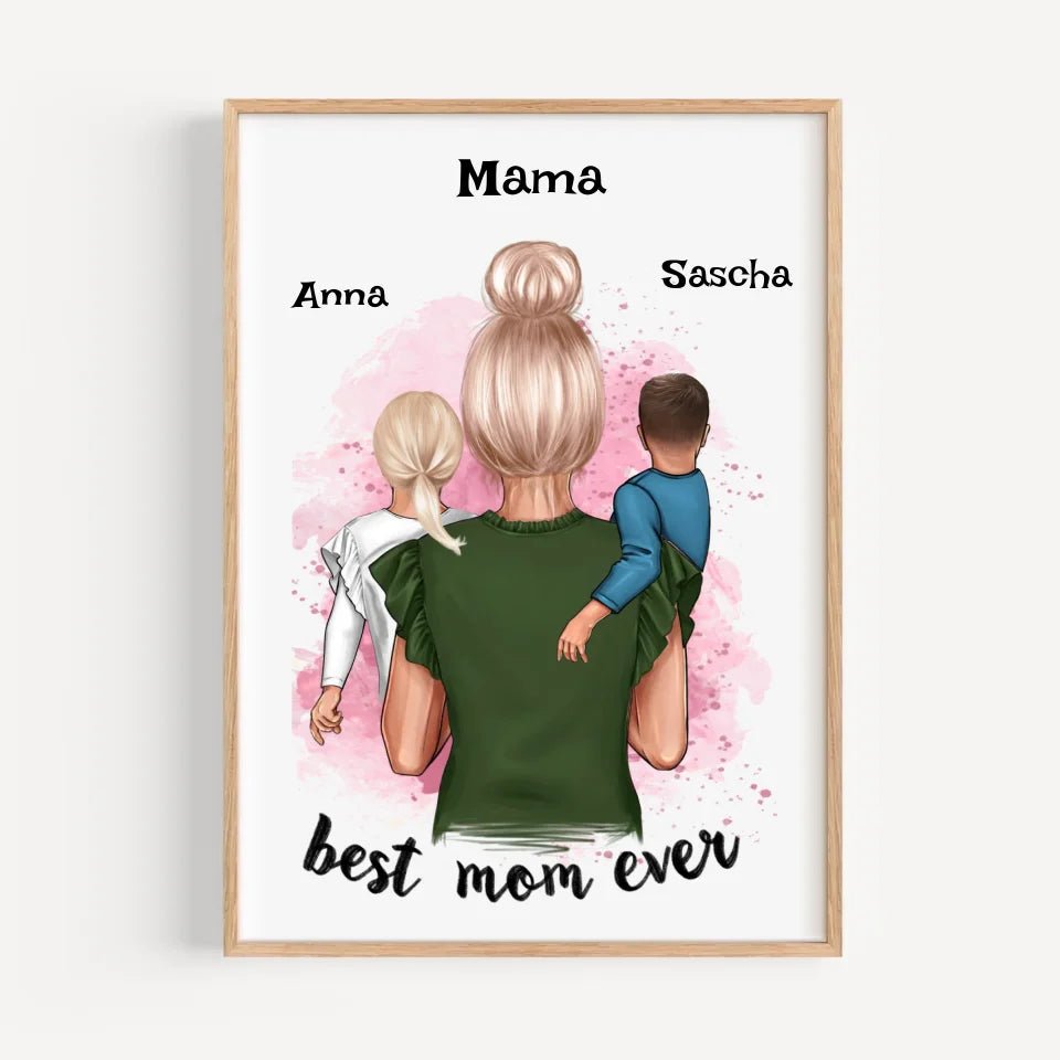 Mama 1 - 2 Kinder Bild Geschenk personalisieren - Cantty