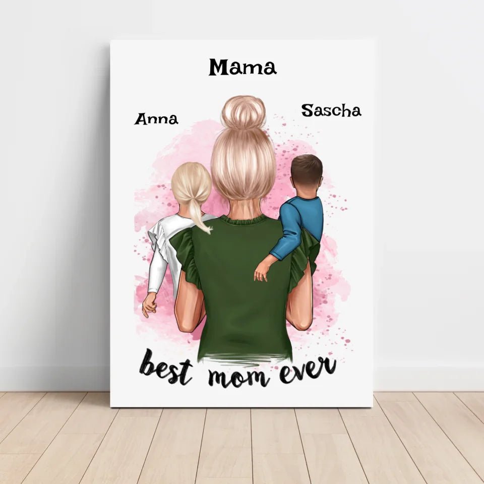 Mama 1 - 2 Kinder Bild Geschenk personalisieren - Cantty